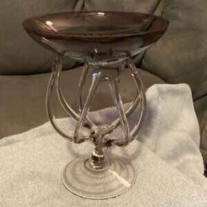 VTG 1980's Jozefina Amethyst Art Glass Pedestal Bowl-Krosno Poland-7.25" H-EUC